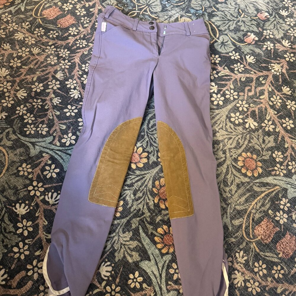 Tailored Sportsman Mid Rise Front Zip Breeches Lilac Velcro Bottom Size 26